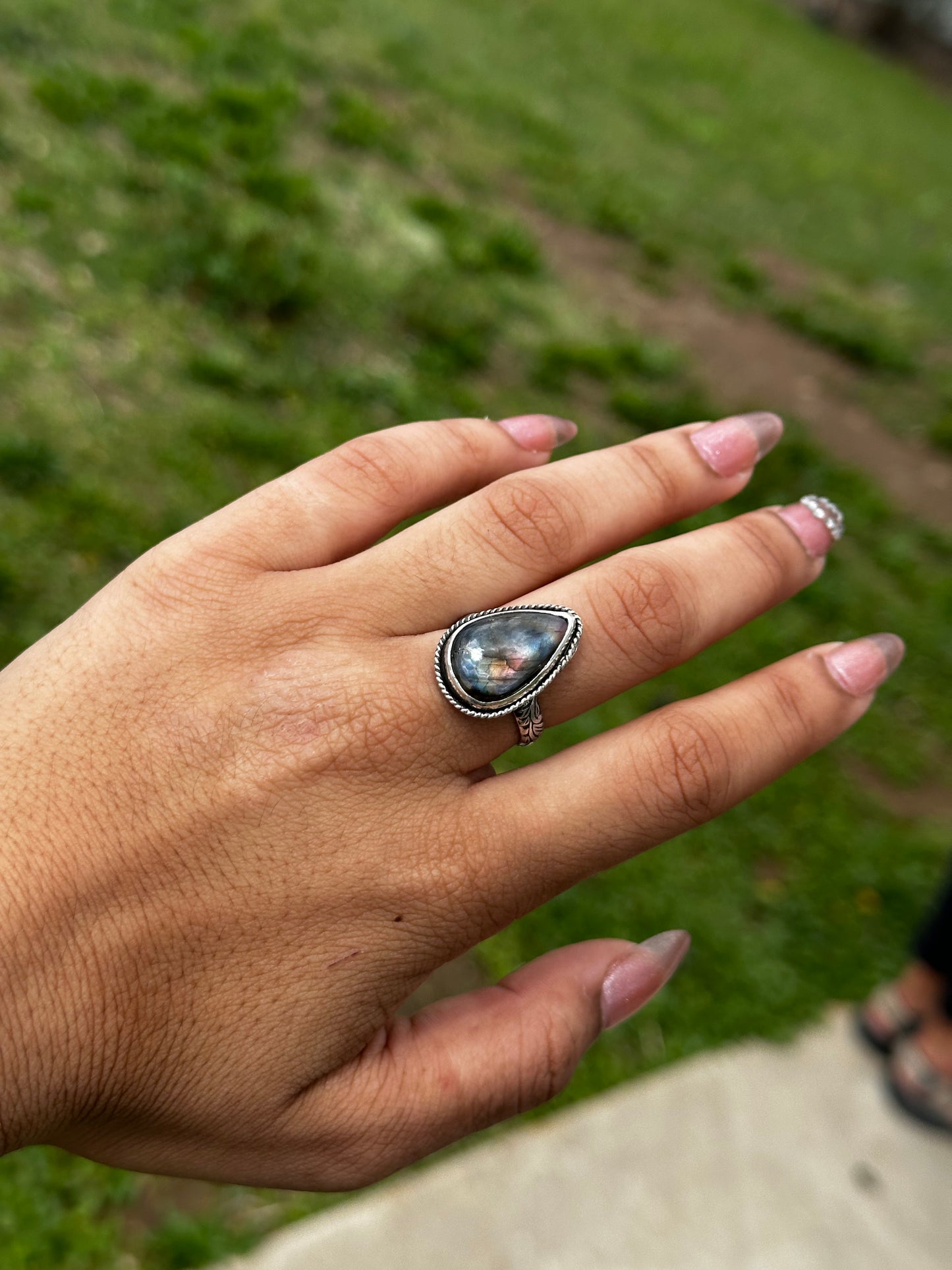 Rainbow Labradorite Ring - Sz 8.75
