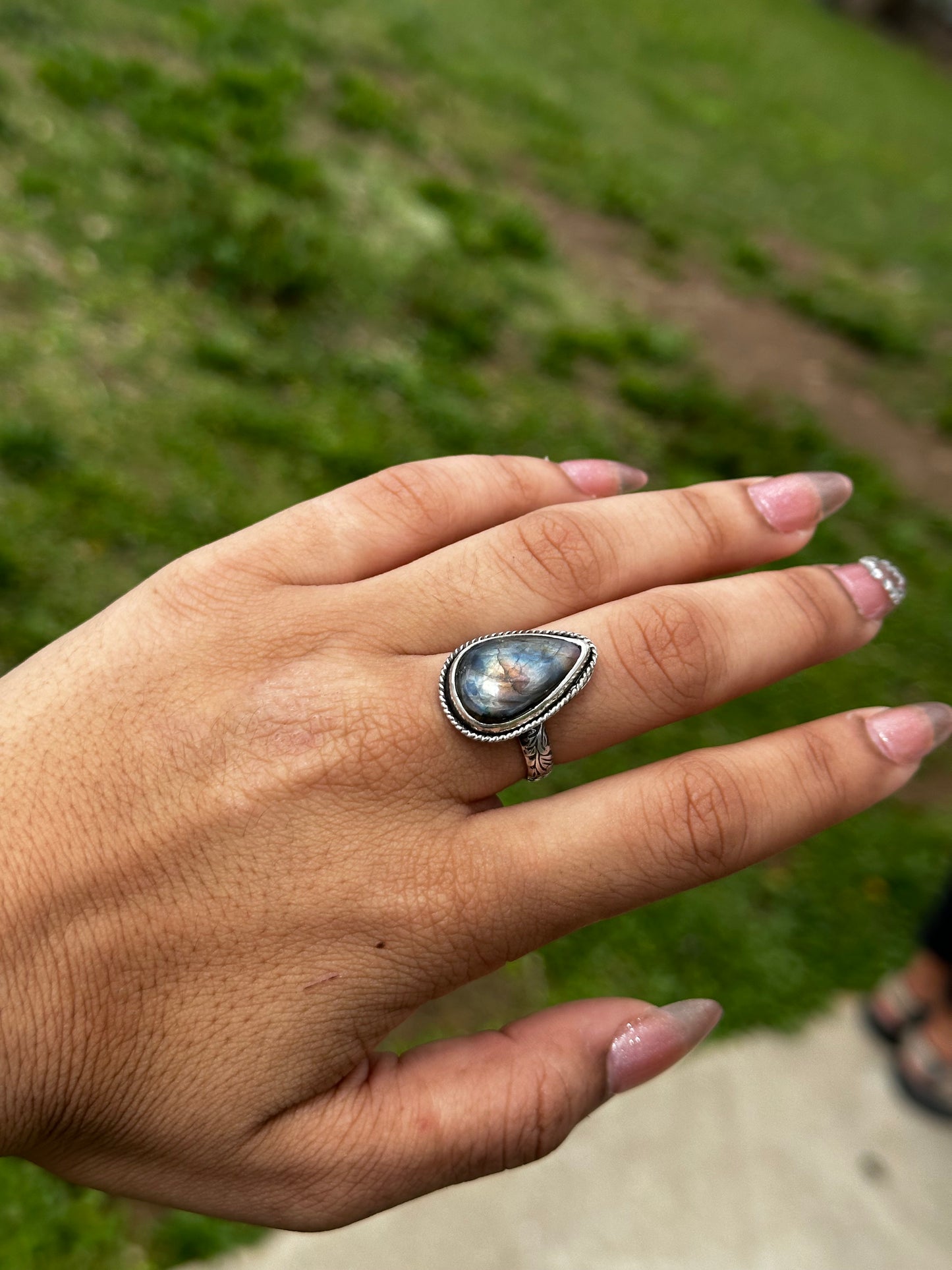 Rainbow Labradorite Ring - Sz 8.75