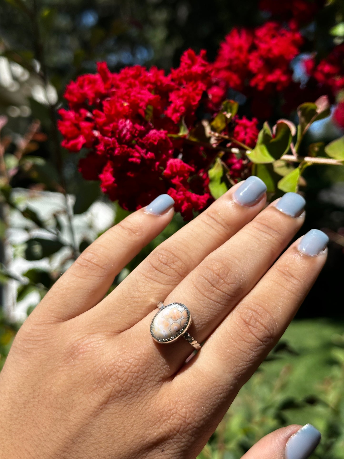 Peachy Ocean Jasper Ring - Sz 8.5