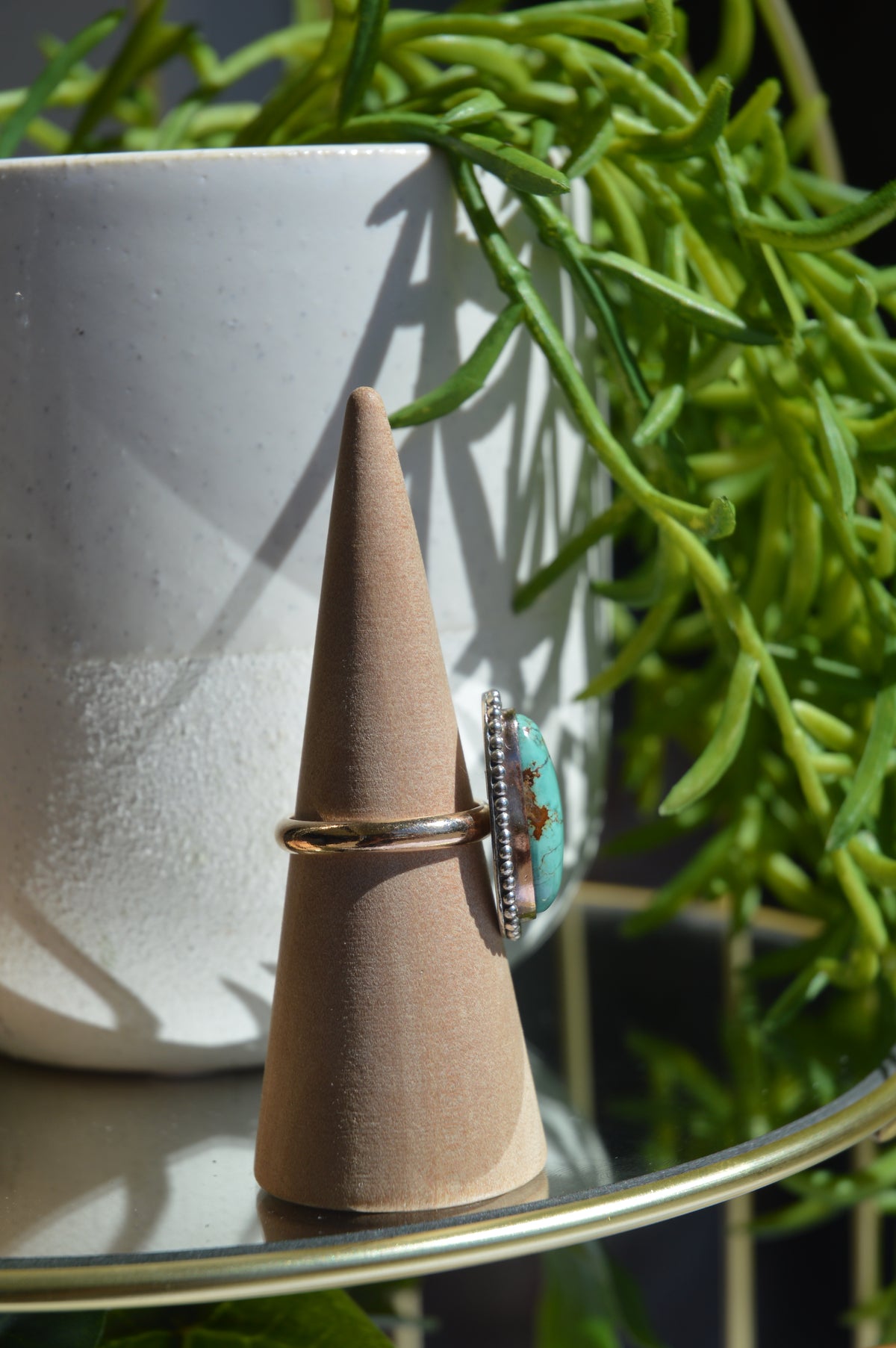 Kingman Turquoise Mixed Metal Rings - Sz 9