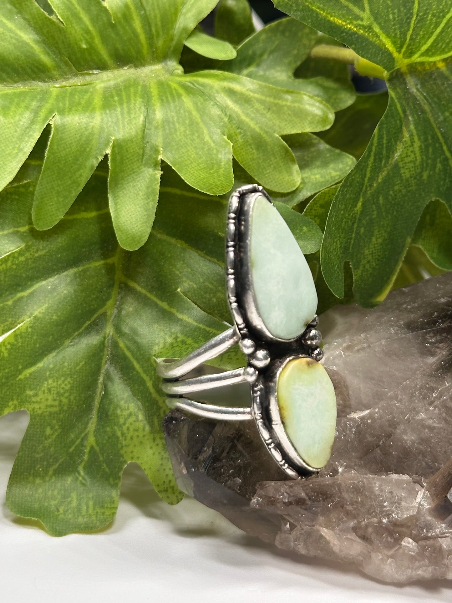 Triple Band Double Palomino Variscite Ring - Sz 7.5-Sz 8