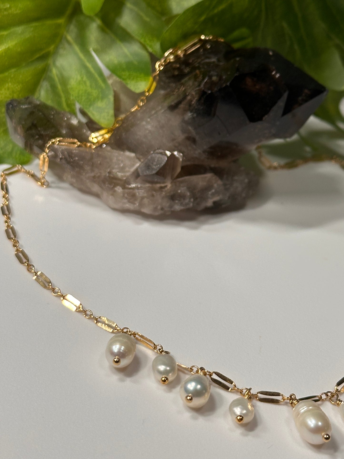 Precious White Pearl Fringe Chain Necklace