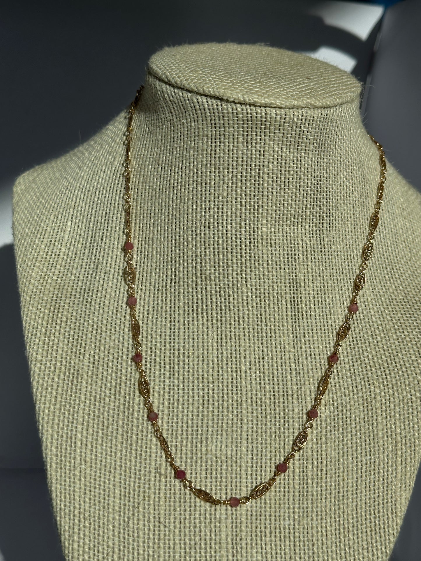Pink Tourmaline link necklace