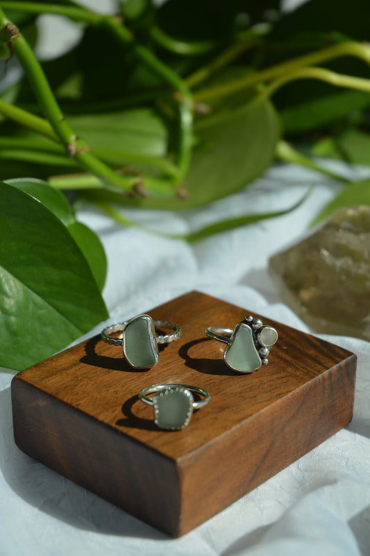 Light Blue Sea Glass Rings
