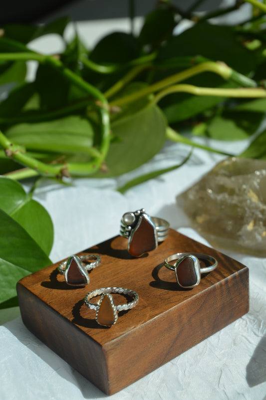 Brown Sea Glass Rings