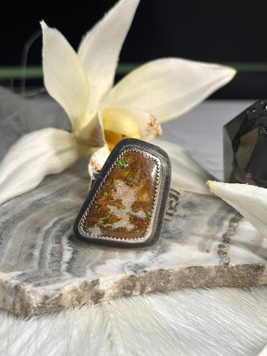 Boulder Opal Ring w/ Chain Band - Sz 11.5