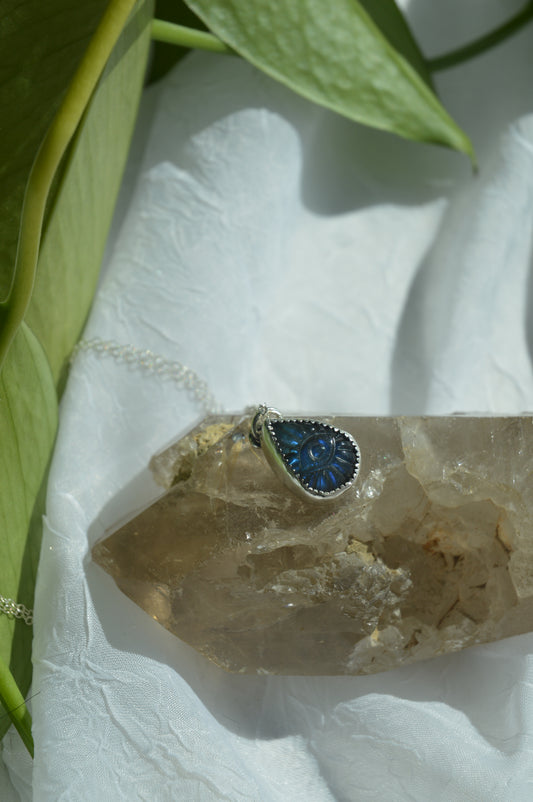 Evil Eye Carved Labradorite Pendant