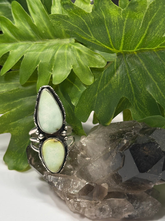 Triple Band Double Palomino Variscite Ring - Sz 7.5-Sz 8