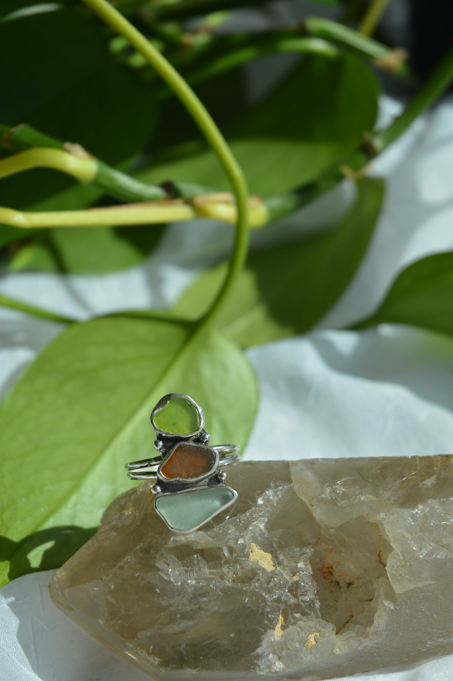 Sea Glass Stack Rings - Sz 7.25 + 9.75