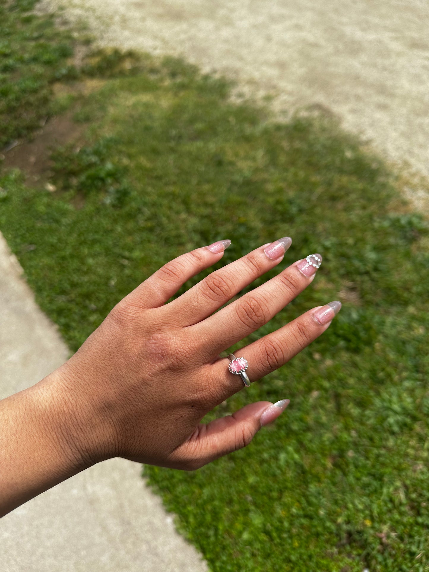 Rhodochrosite crown ring