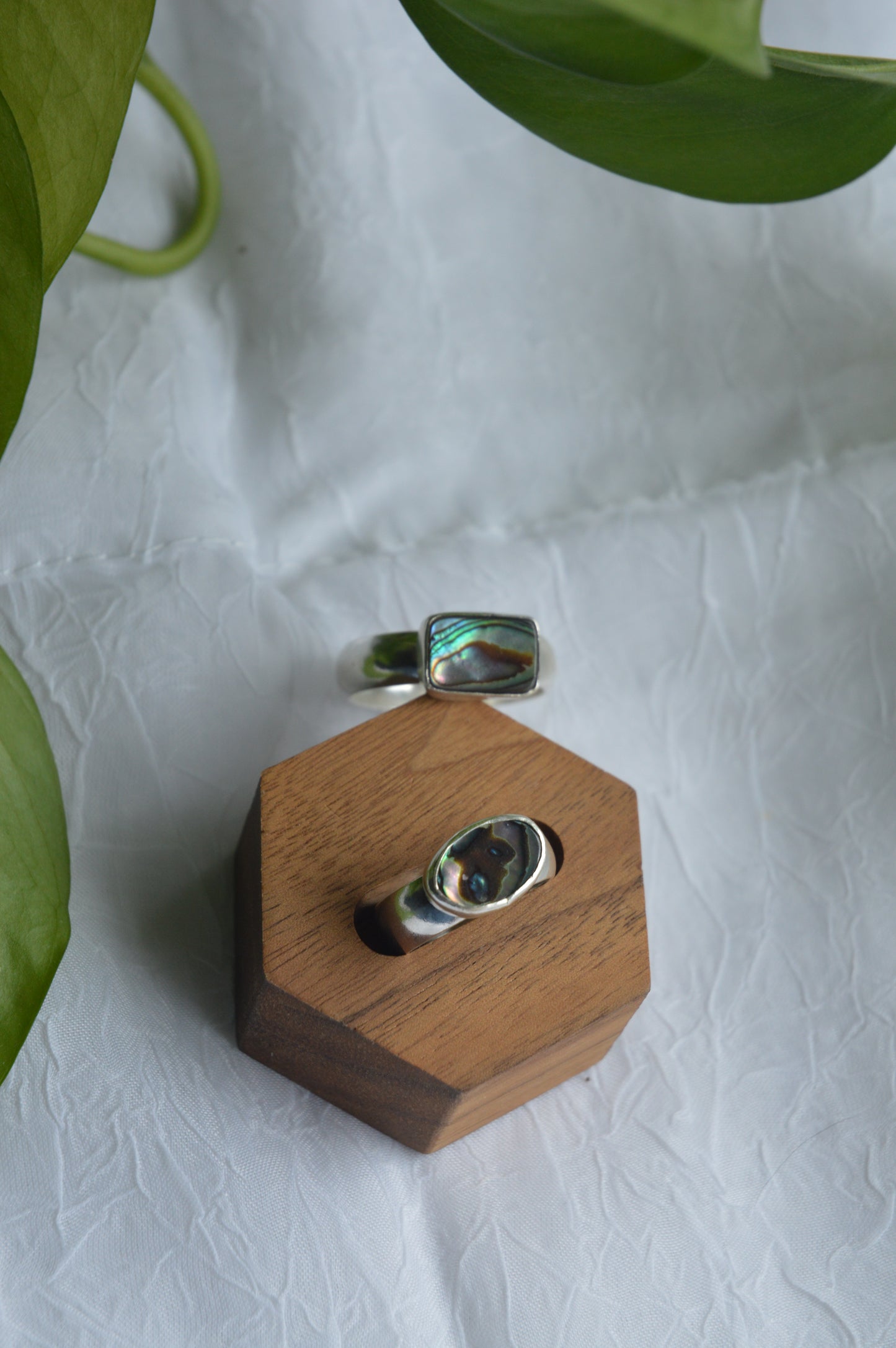 Abalone Thick Band Rings - Sz 6 + 11