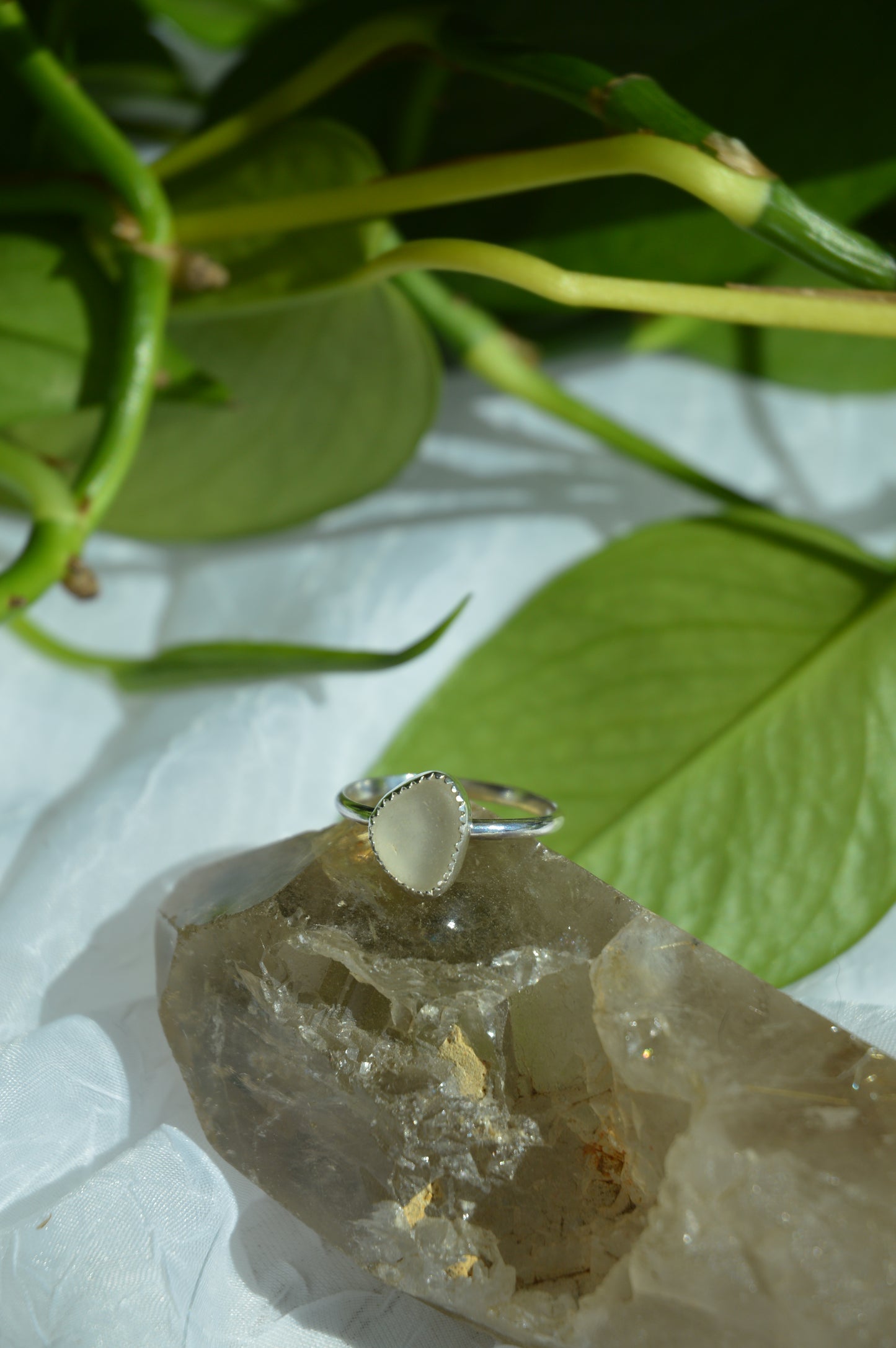 White Sea glass Ring - Sz 10.25