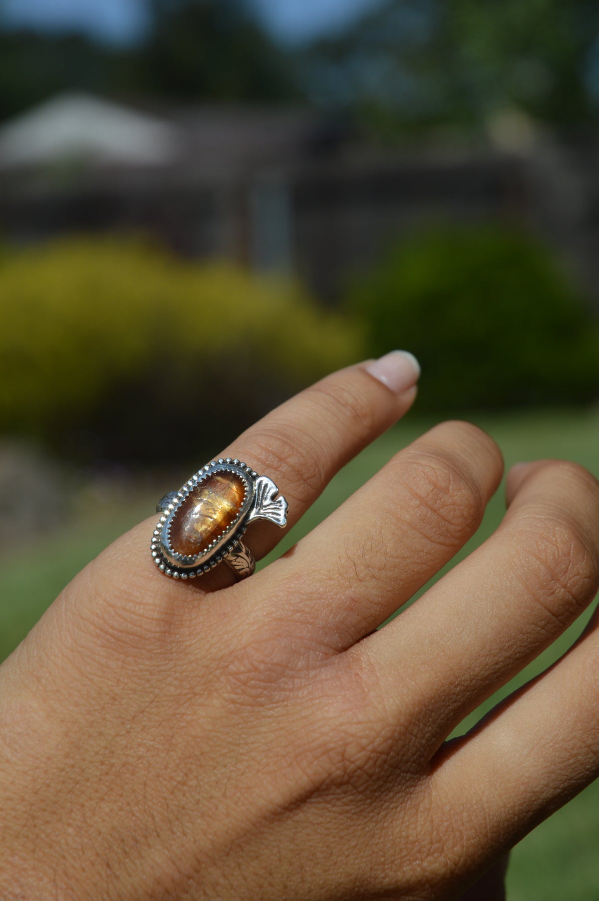 Orange Ginko Leaf Ring - Sz 5.5