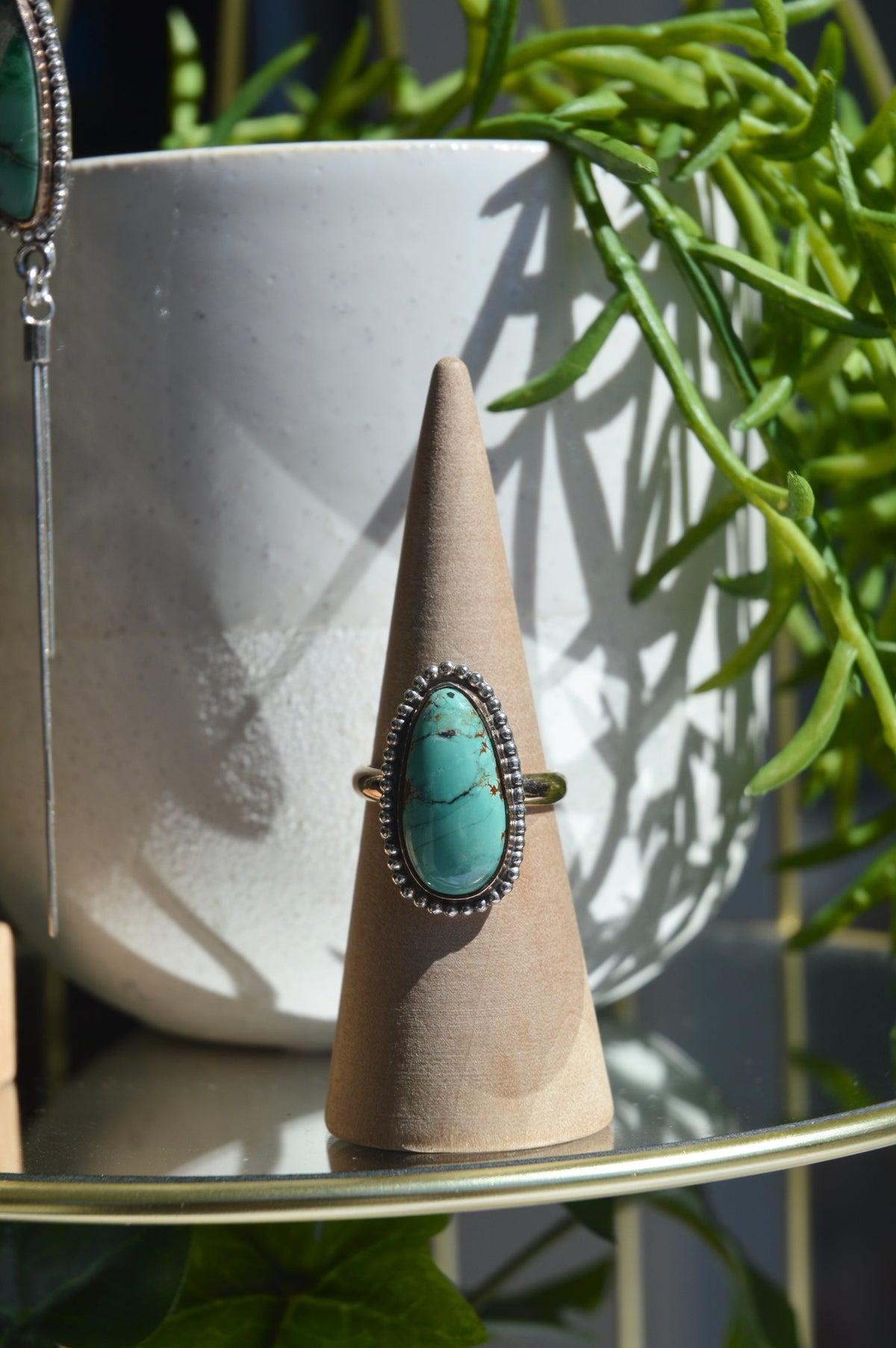 Kingman Turquoise Mixed Metal Rings - Sz 9