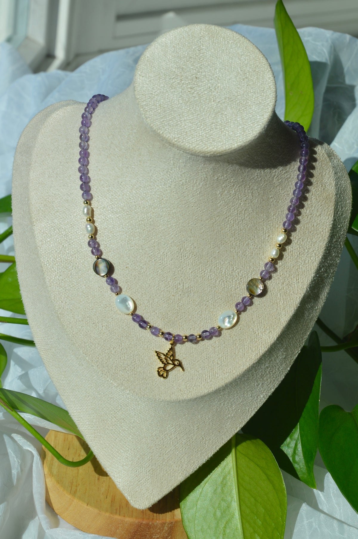 Amethyst Nectar Bird Necklace