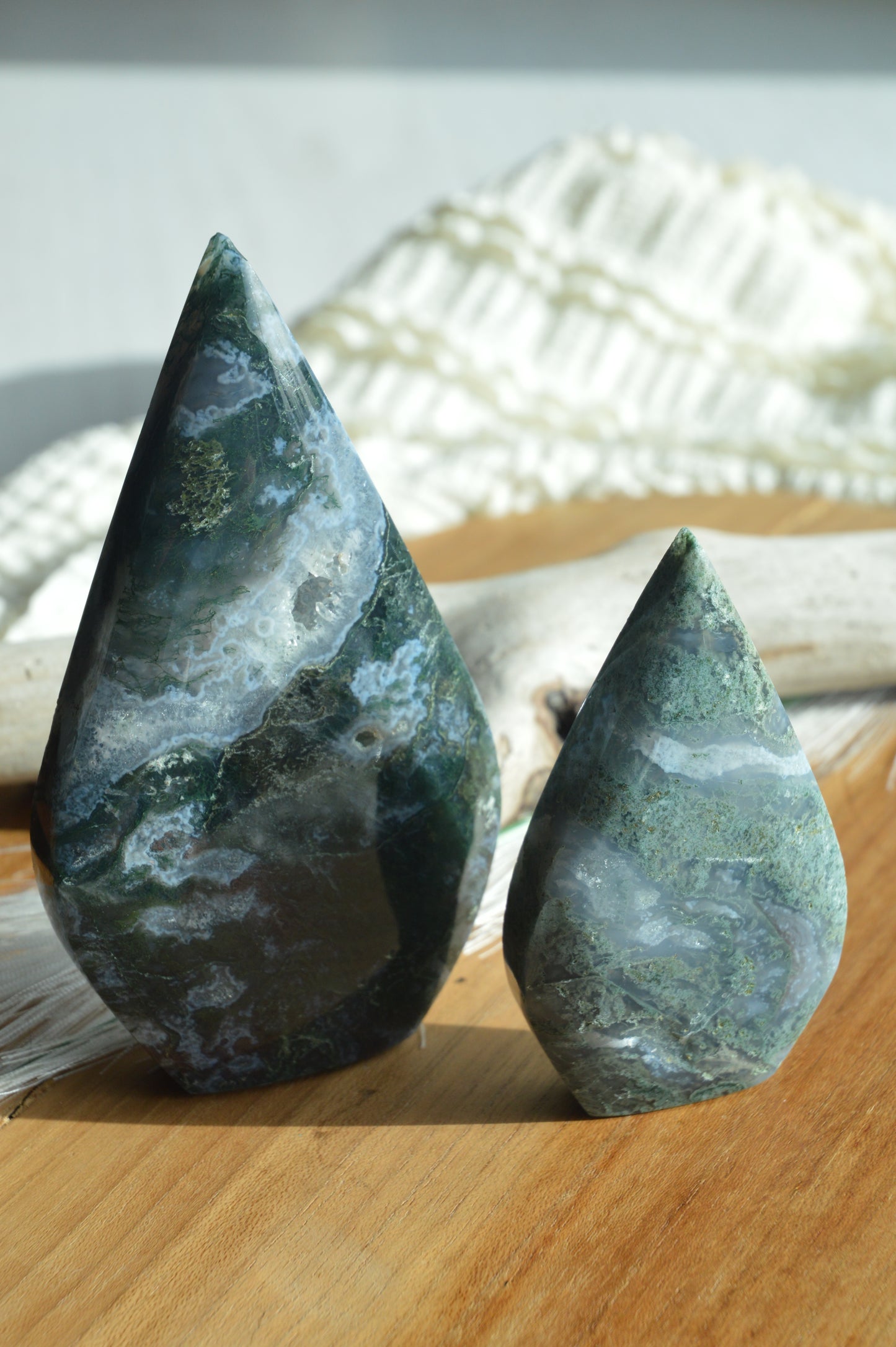 Moss Agate Flame Points