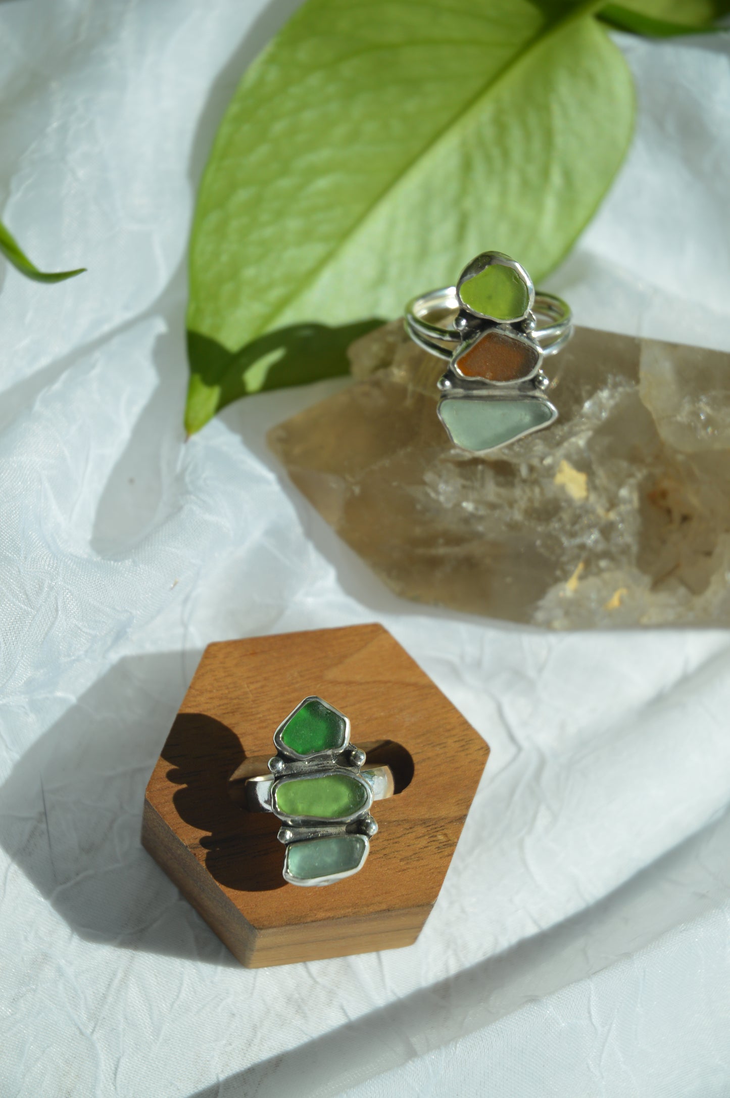 Sea Glass Stack Rings - Sz 7.25 + 9.75