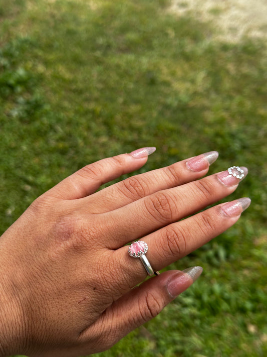 Rhodochrosite crown ring