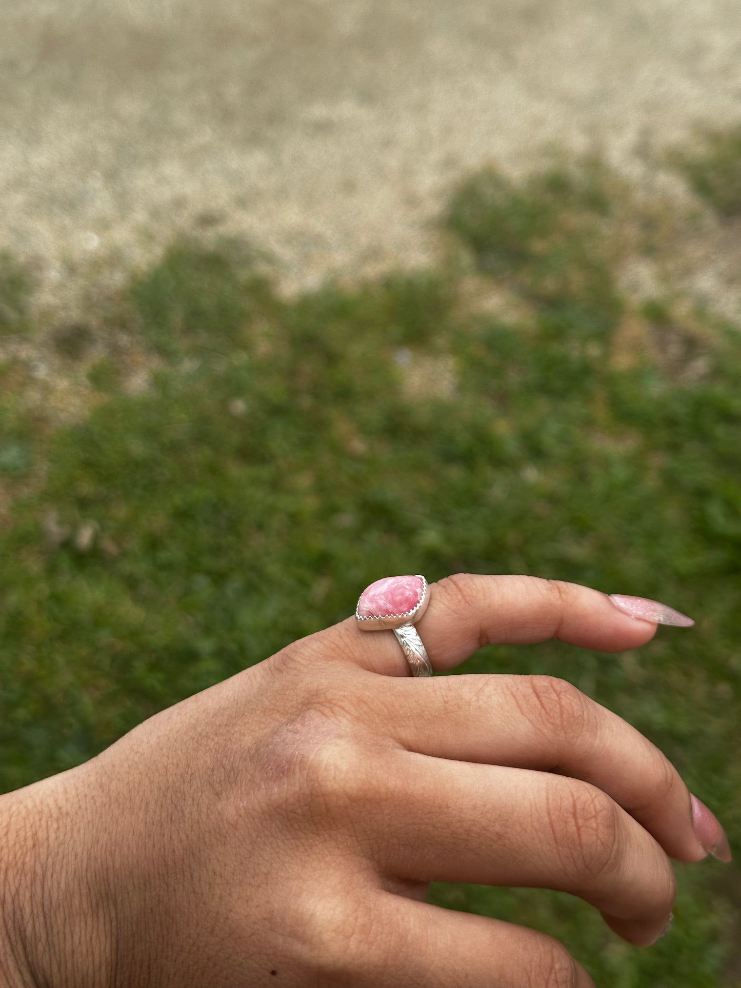 Rhodochrosite Flower ring