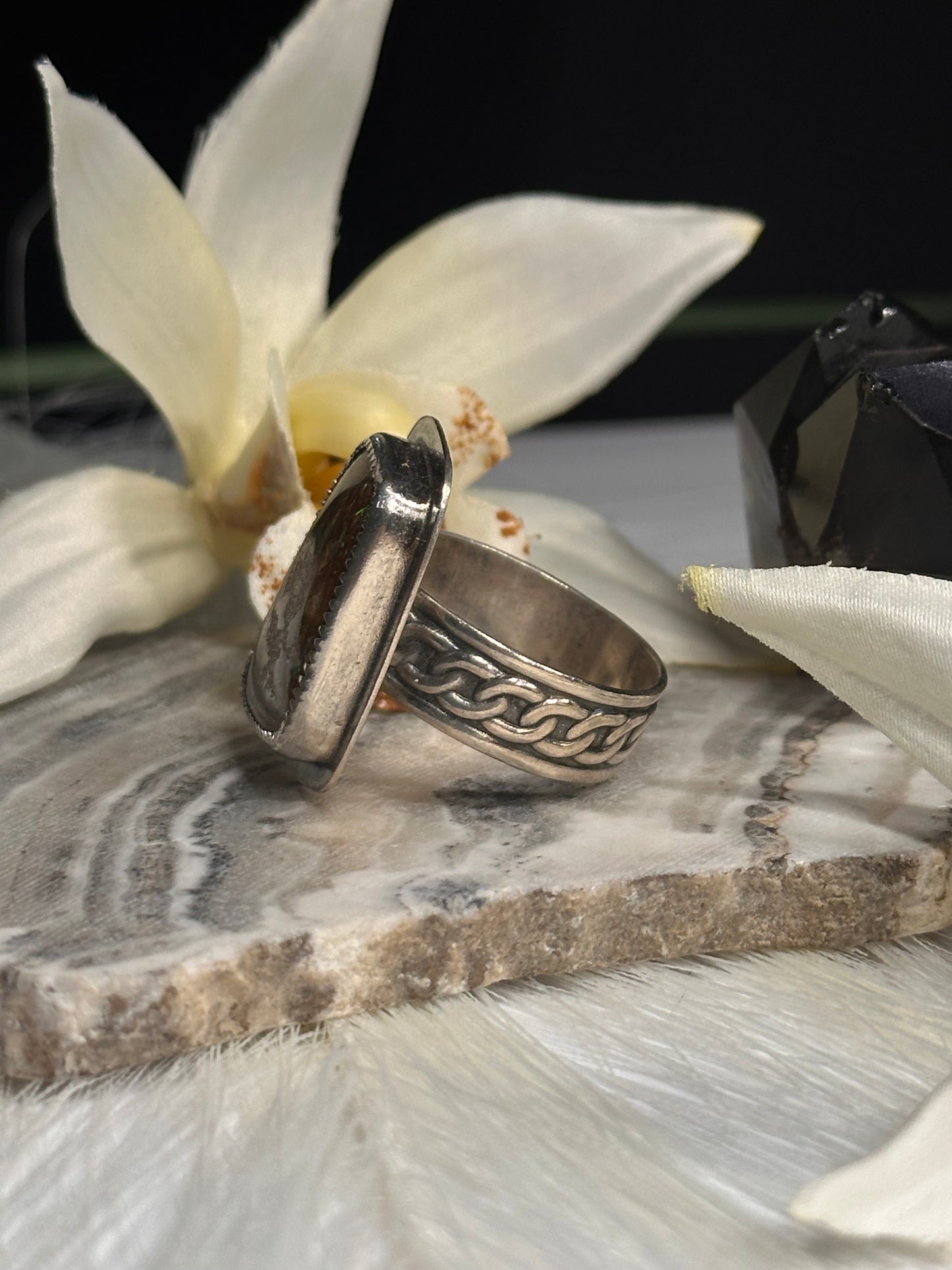 Boulder Opal Ring w/ Chain Band - Sz 11.5