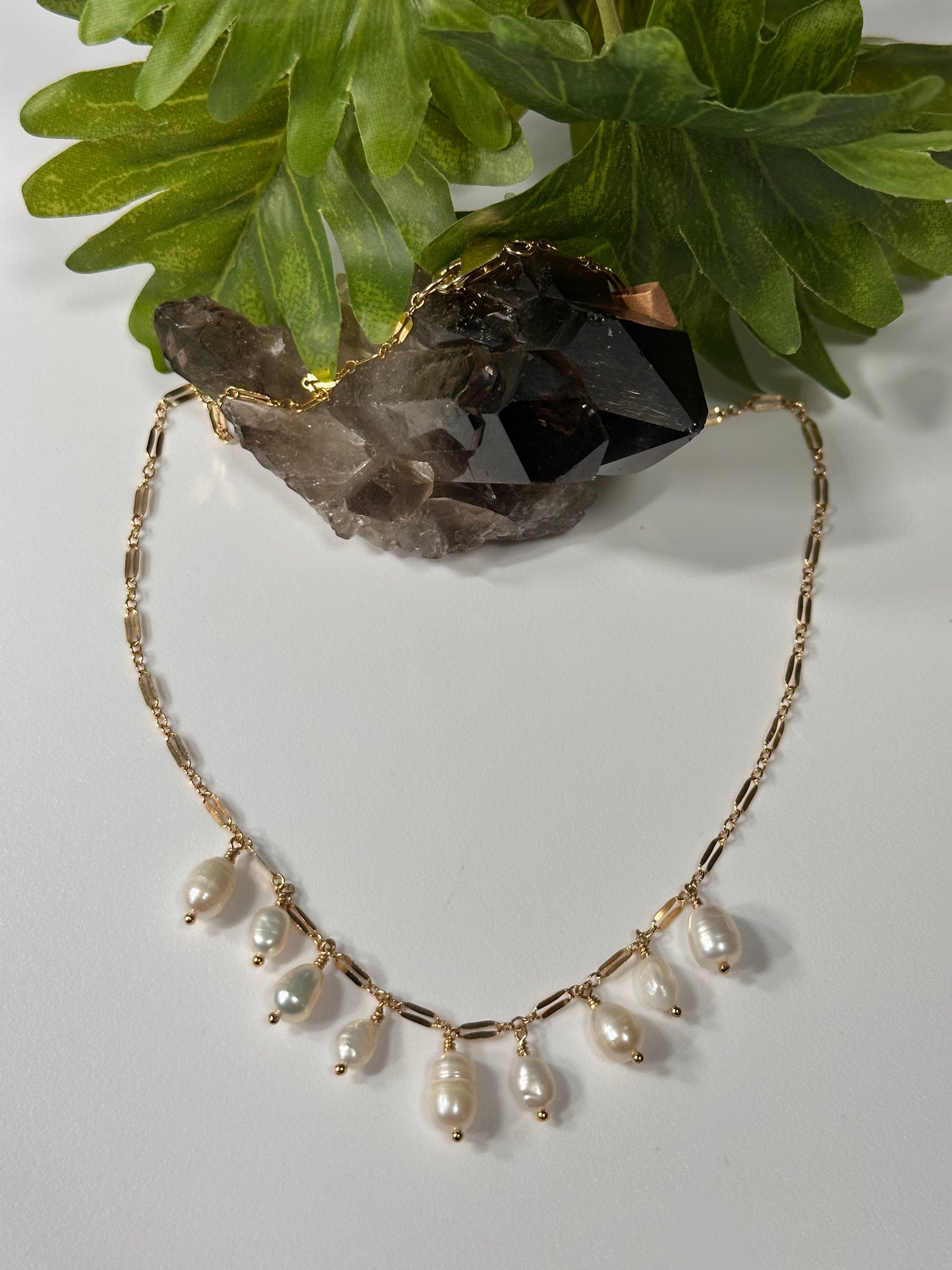 Precious White Pearl Fringe Chain Necklace