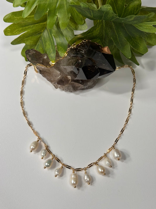 Precious White Pearl Fringe Chain Necklace