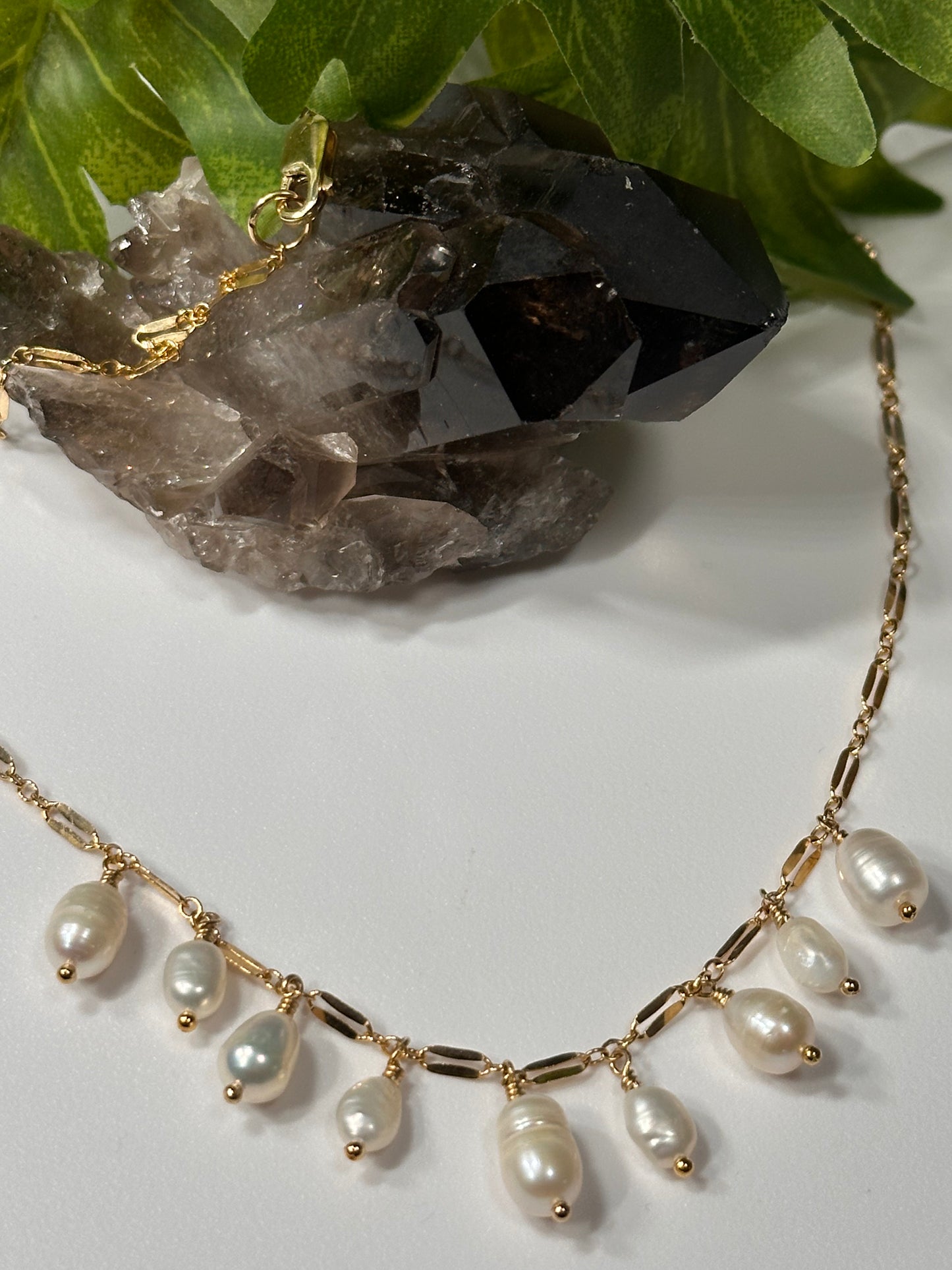 Precious White Pearl Fringe Chain Necklace