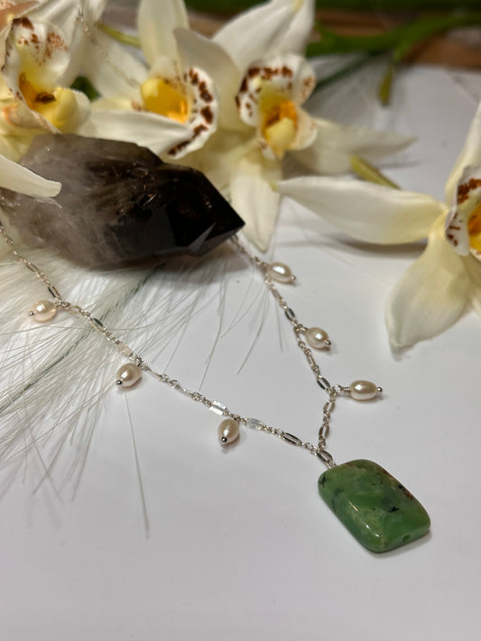 Chrysoprase Fringe Chain Necklace