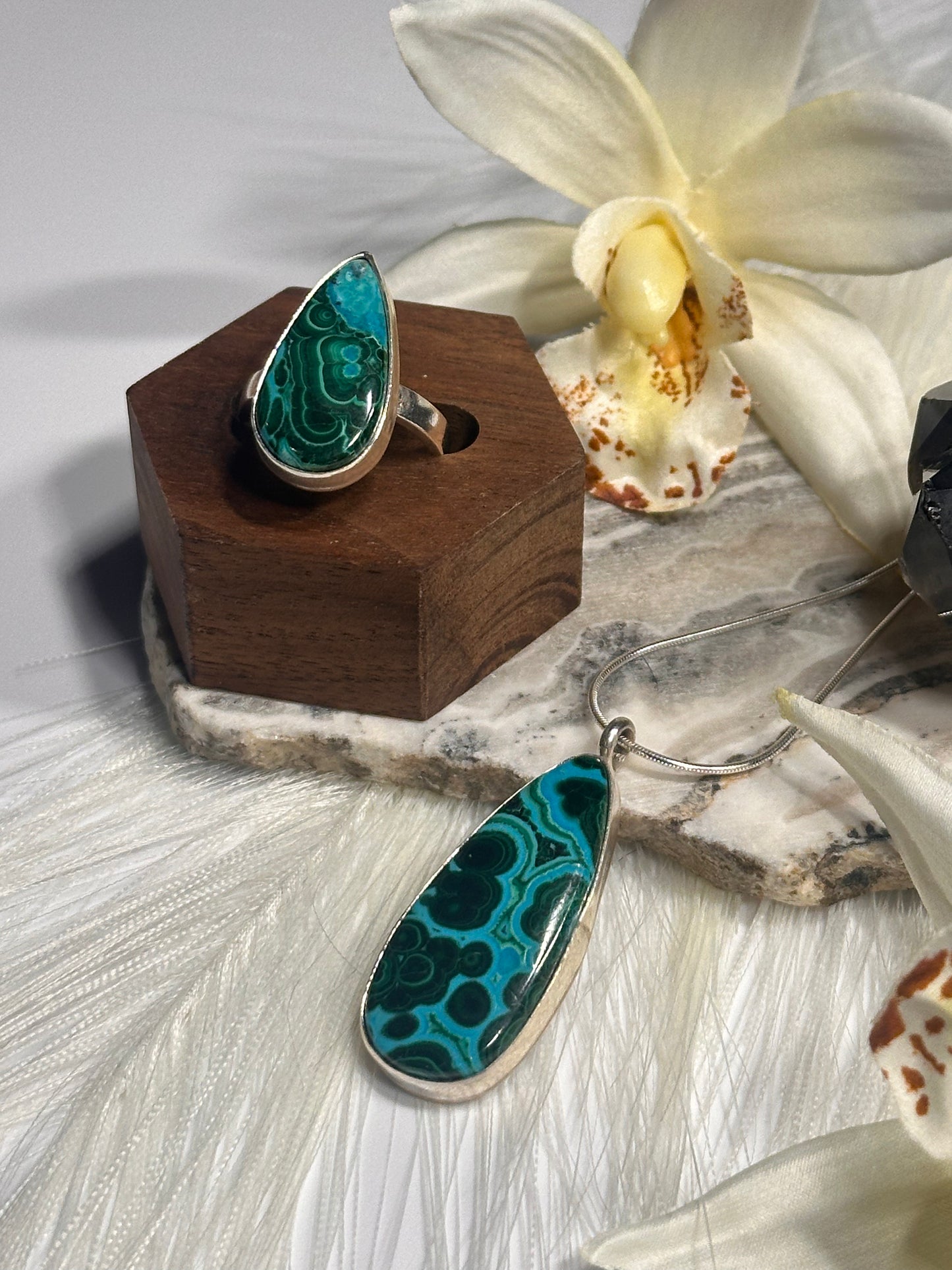 Chrysocolla and Malachite Ring - Sz 7