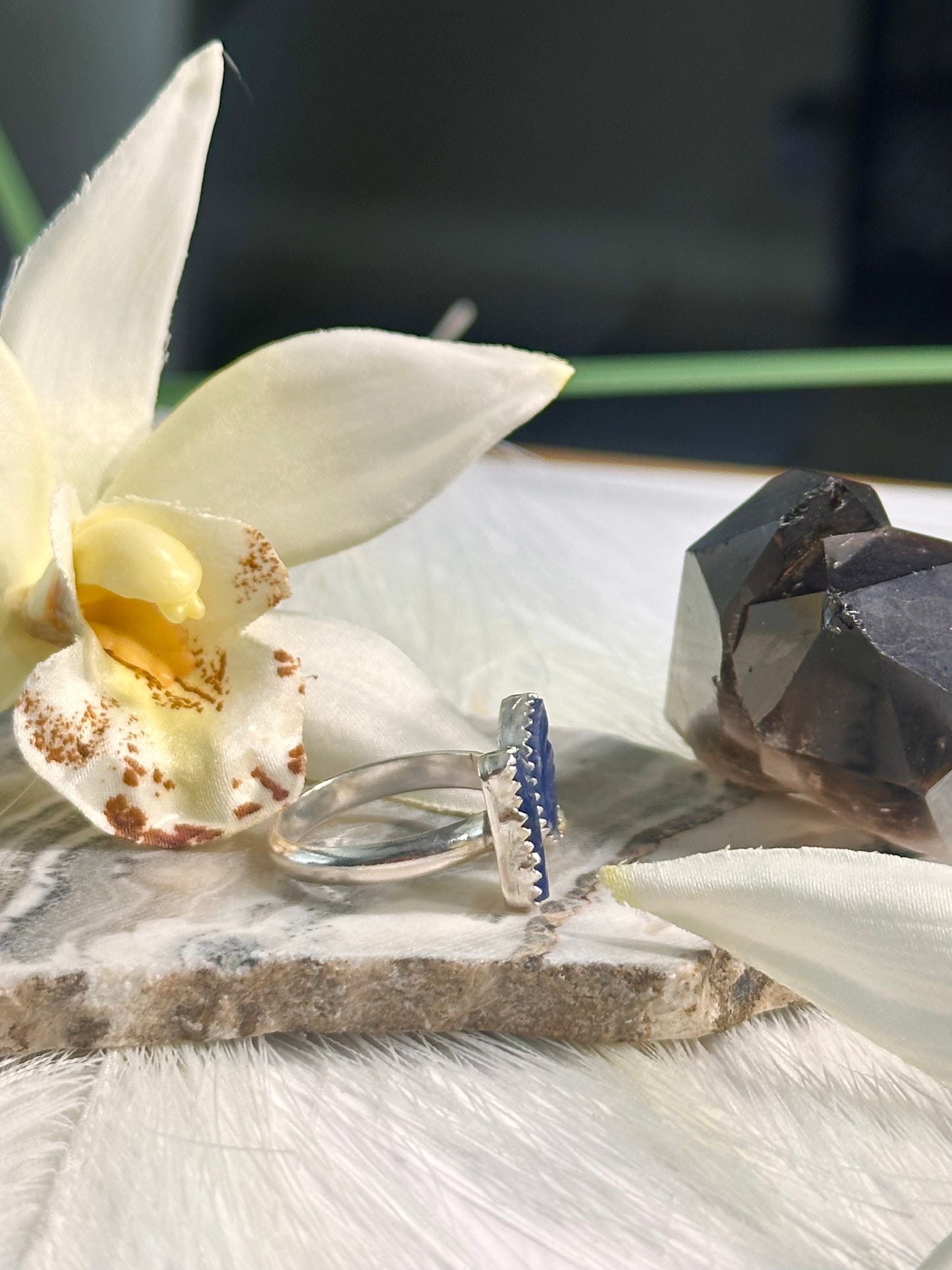 Silver Studded Blue Butterfly Ring - Sz 7.5-8