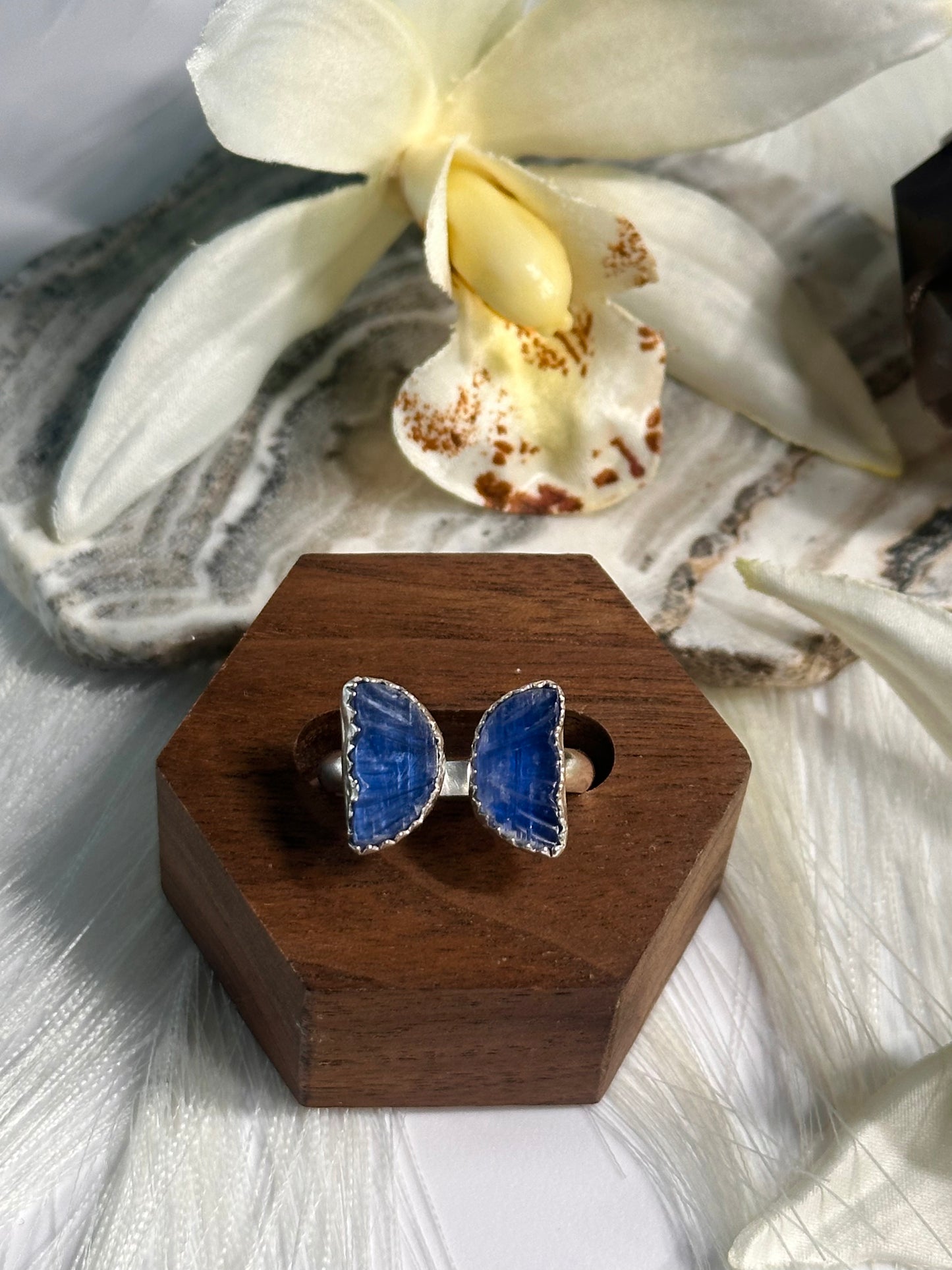 Silver Studded Blue Butterfly Ring - Sz 7.5-8