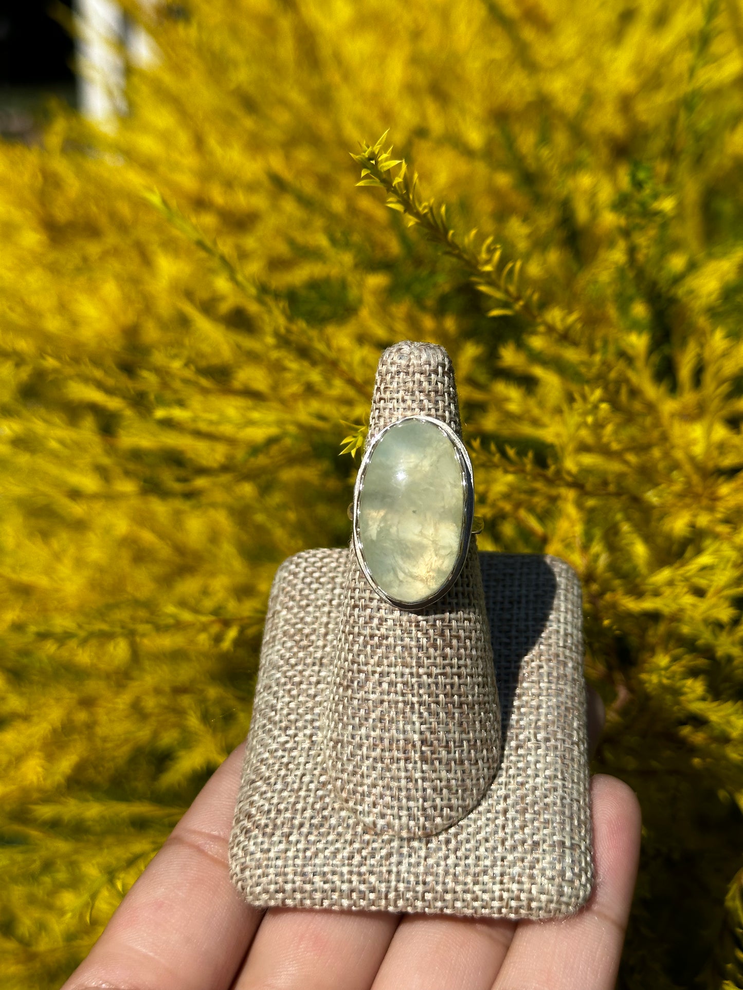 Oval Prehnite ring