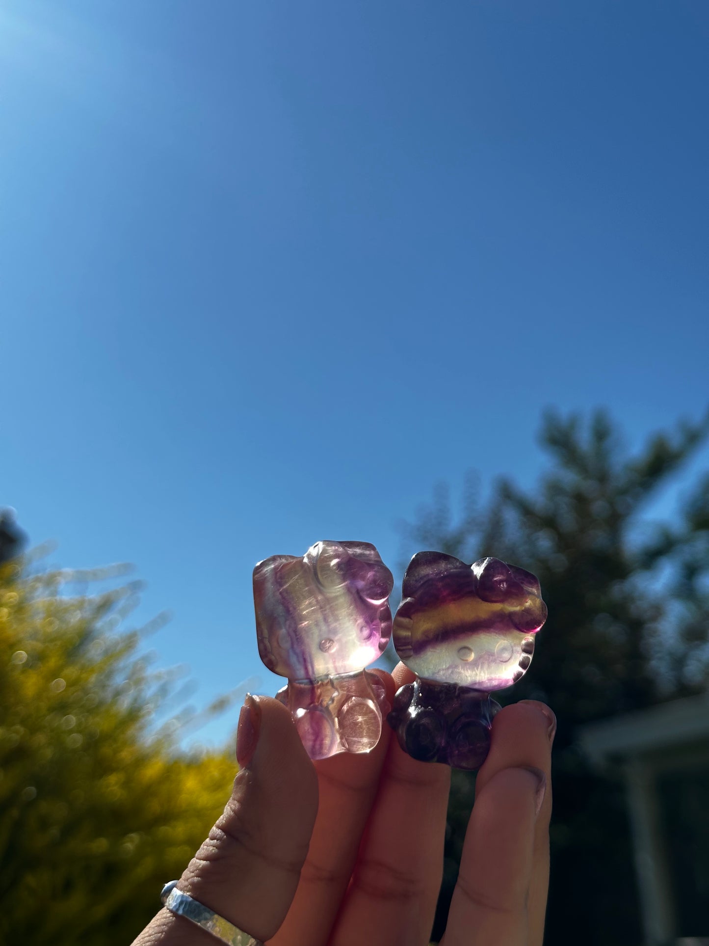 Yellow & Purple Fluorite Hello Kitty